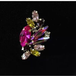 Multicolor Crystal Statement Stud Earrings Pink Yellow Rhinestone Cluster
